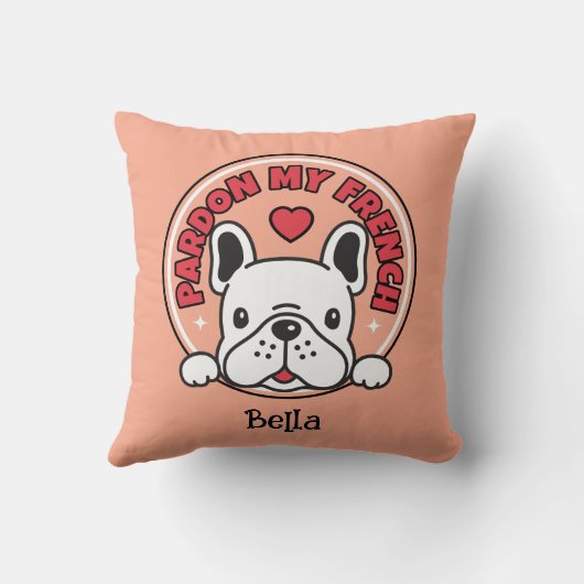 Personalized French Bulldog Funny Quote & Name  クッション (裏面)