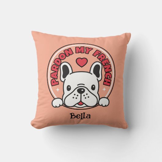 Personalized French Bulldog Funny Quote & Name  クッション (正面)