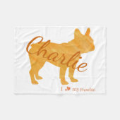 Personalized French Bulldog Pastel Orange Frenchi フリースブランケット (正面(横))