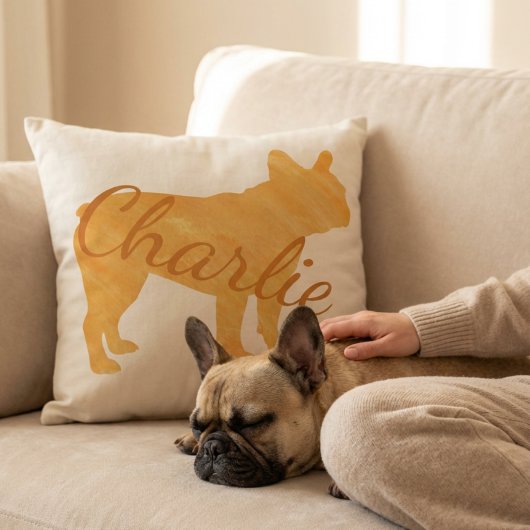 Personalized French Bulldog Pastel Orange Frenchie クッション