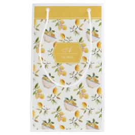 Personalized French Country Lemon Pattern Monogram スモールペーパーバッグ