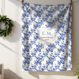Personalized French Toile Floral Blue Blanket Gift シェルパブランケット
