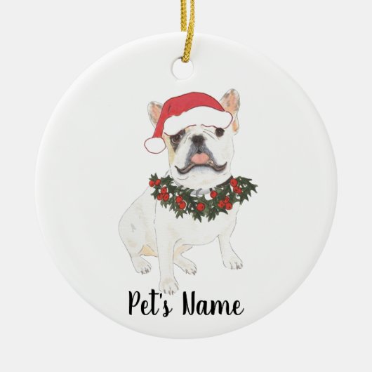 Personalized Frenchie (White Pied) セラミックオーナメント (正面)