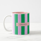 Personalized Fresh Green and Pink Striped Retro ツートーンマグカップ (左)