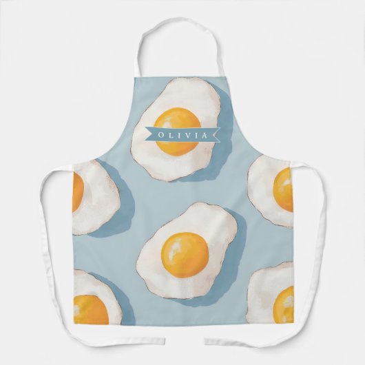 Personalized Fried Egg Pattern Fun Blue Funny  エプロン (正面)