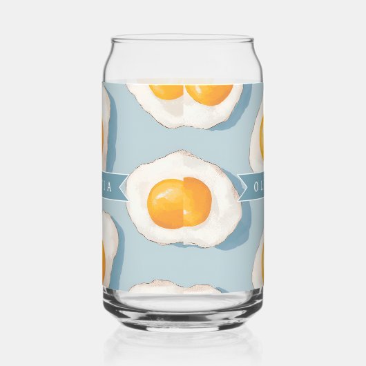 Personalized Fried Egg Pattern Fun Blue Funny  ガラス缶 (左)