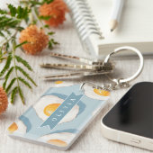 Personalized Fried Egg Pattern Fun Blue Funny  キーホルダー (正面右)