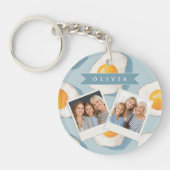 Personalized Fried Egg Pattern Fun Blue Funny キーホルダー (正面)