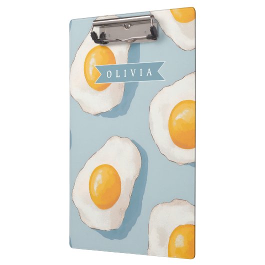 Personalized Fried Egg Pattern Fun Blue Funny クリップボード (左)