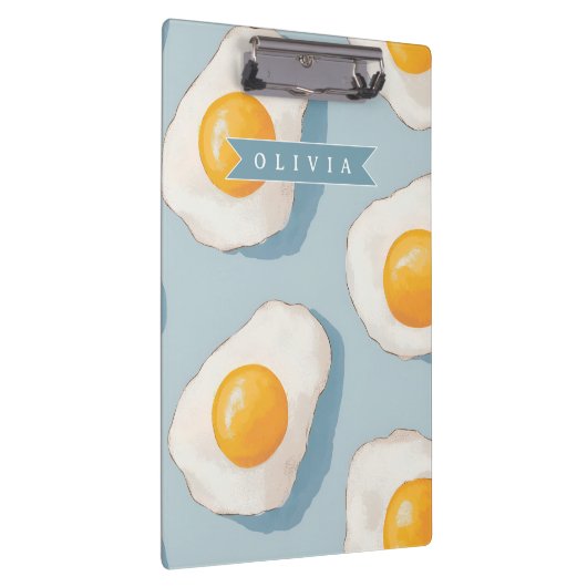 Personalized Fried Egg Pattern Fun Blue Funny クリップボード (右)
