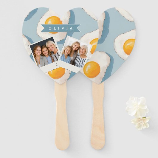 Personalized Fried Egg Pattern Fun Blue Funny ハンドファン (正面&裏面)