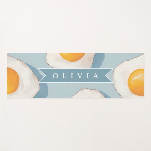 Personalized Fried Egg Pattern Fun Blue Funny ヨガマット (正面(横))