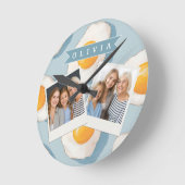 Personalized Fried Egg Pattern Fun Blue Funny ラウンド壁時計 (傾斜)