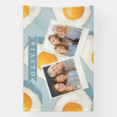 Personalized Fried Egg Pattern Fun Blue Funny  横断幕 (縦)