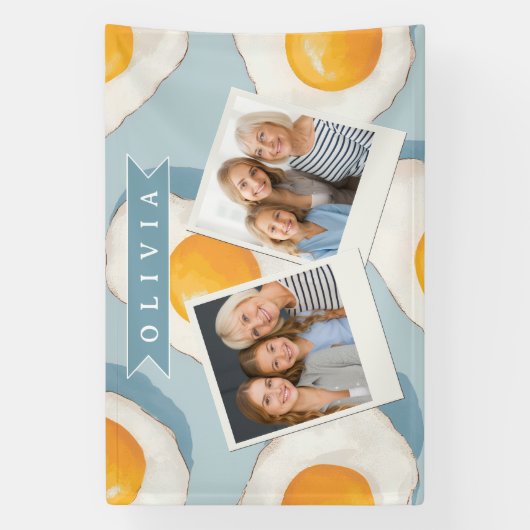 Personalized Fried Egg Pattern Fun Blue Funny  横断幕 (縦)