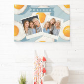Personalized Fried Egg Pattern Fun Blue Funny  横断幕 (インサイチュ)