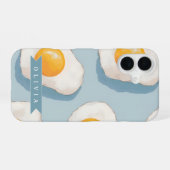 Personalized Fried Egg Pattern Fun Blue Funny  iPhone 16ケース (裏面横)
