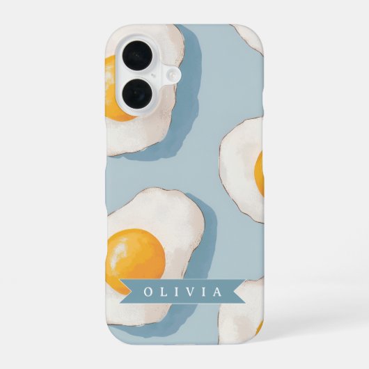 Personalized Fried Egg Pattern Fun Blue Funny  iPhone 16ケース (裏面)