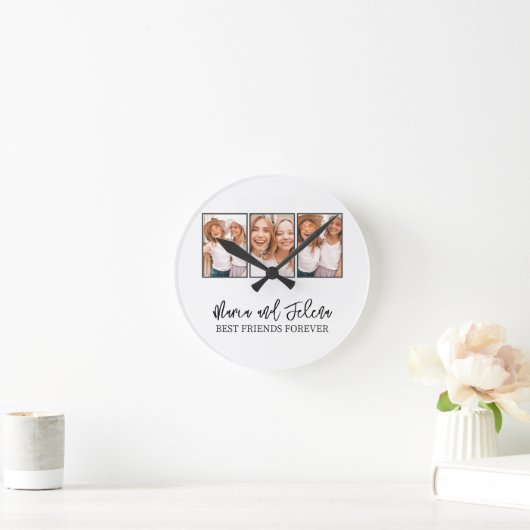 Personalized Friendship BFF Photo Template ラウンド壁時計 (ホーム)