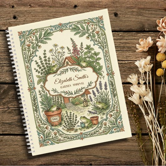 Personalized Frog Herb Cottage Garden Notebook  ノートブック