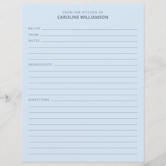 Personalized From the Kitchen of Name Blue Recipe (正面)