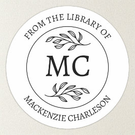 Personalized From the Library Monogram Bookplate ラウンドシール