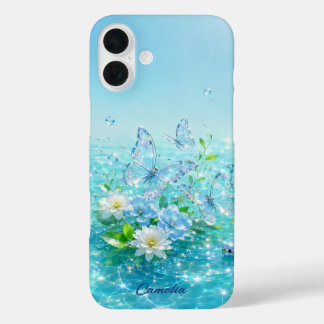 Personalized Frutiger Aero Floral Name iPhone Case 16 Plusケース