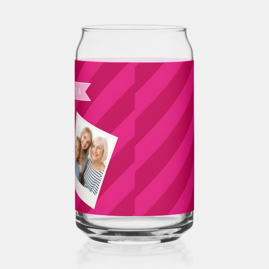 Personalized Fun Cute Modern Pink Stripe ガラス缶 (左)