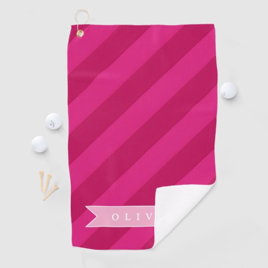 Personalized Fun Cute Modern Pink Stripe ゴルフタオル (インサイチュ)