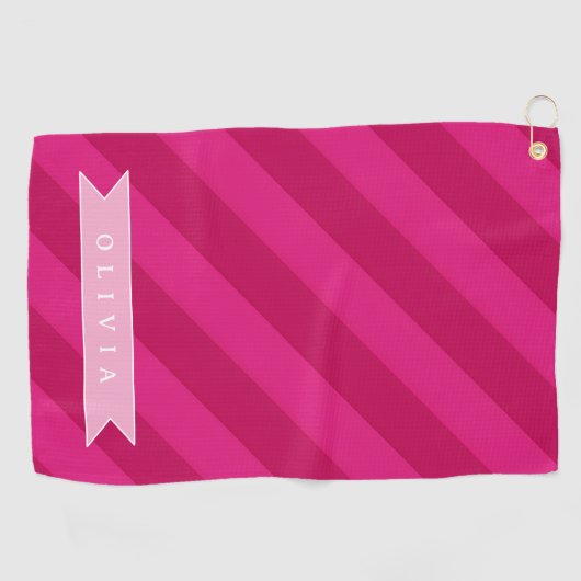 Personalized Fun Cute Modern Pink Stripe ゴルフタオル (横)