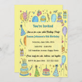 Personalized Fun Doodle Art Kids Birthday Party 招待状 (正面/裏面)