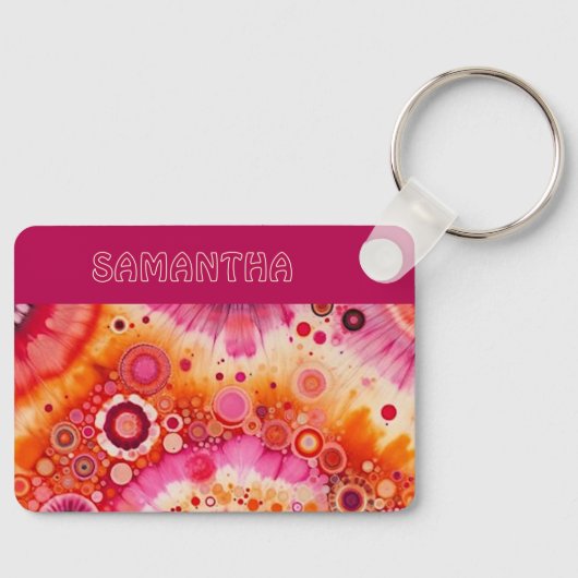 Personalized Fun Retro Orange Hot Pink Art Pattern キーホルダー (正面)