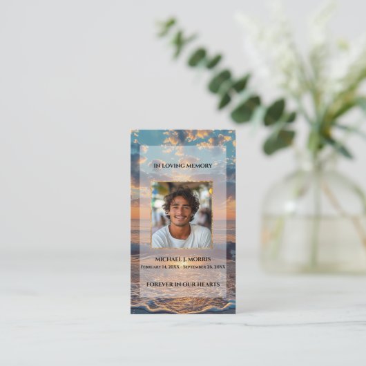 Personalized Funeral Prayer Card – Sunset Design 名刺 (スタンド正面)