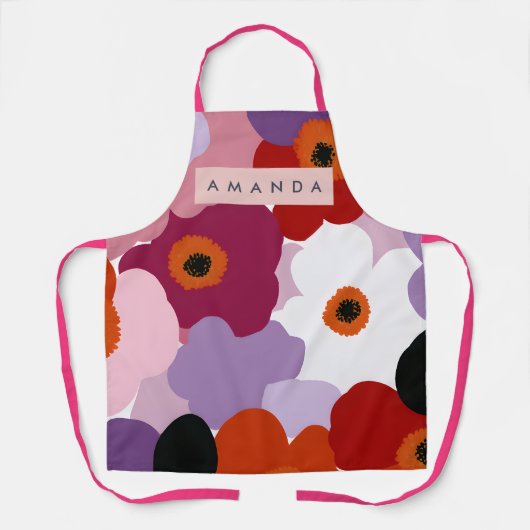 Personalized Funky Red and Pink Flower Design エプロン (正面)