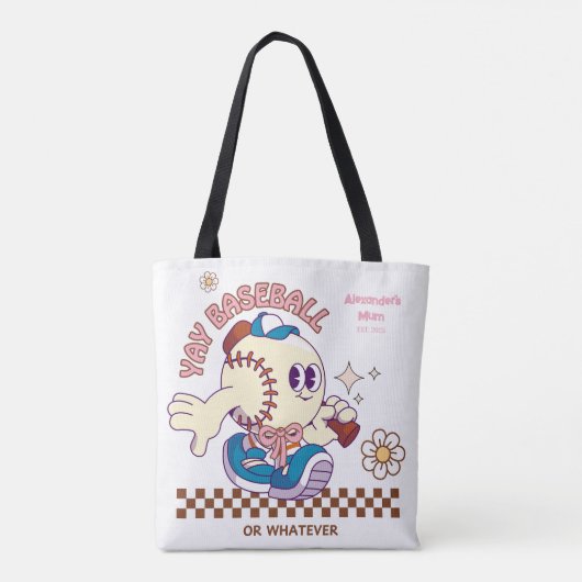 Personalized Funny Baseball Mum Retro Flower トートバッグ (裏面)