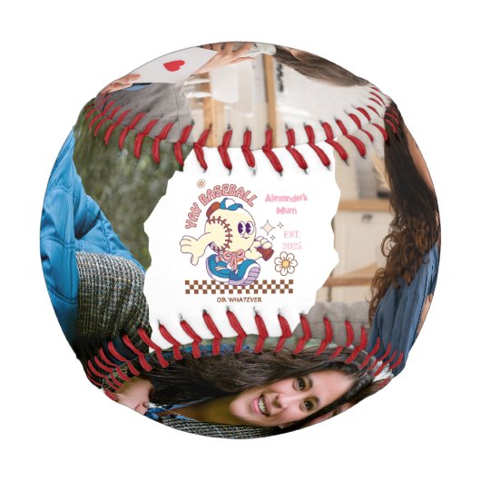 Personalized Funny Baseball Mum Retro Flower 野球ボール (正面)