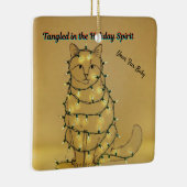 Personalized Funny Cat Tangled in Lights セラミックオーナメント (右)