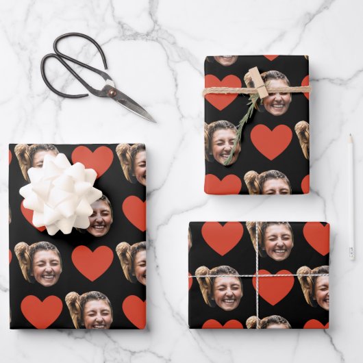 Personalized Funny Custom Face Photo Love Heart ラッピングペーパーシート (正面)