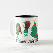 Personalized Funny Face Photo Christmas Elf ツートーンマグカップ (正面左)