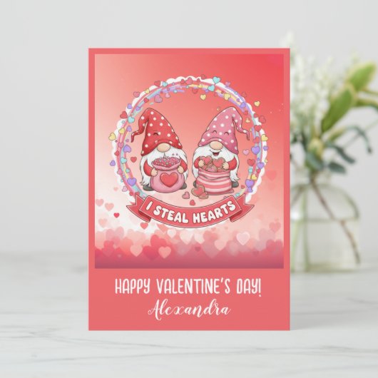 Personalized Funny Gnome Valentine  カード (スタンド正面)