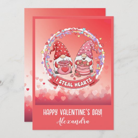Personalized Funny Gnome Valentine  カード (正面/裏面)