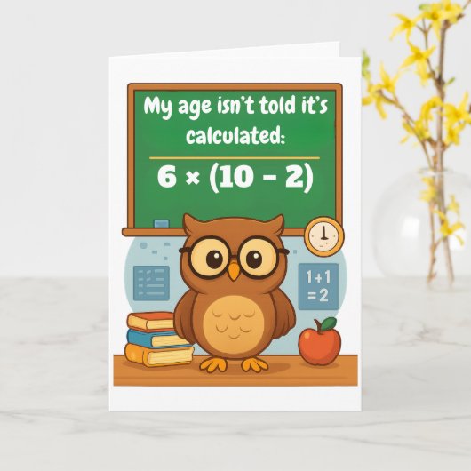 Personalized Funny Math Lover Humor Owl Birthday  カード (黄色い花)