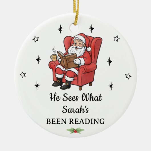 Personalized Funny Santa Book Lover Christmas セラミックオーナメント (正面)