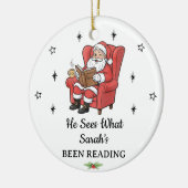 Personalized Funny Santa Book Lover Christmas セラミックオーナメント (左)