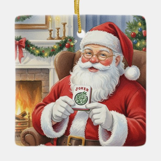 Personalized Funny Santa Bring Me a Joker Mahjong セラミックオーナメント (正面)