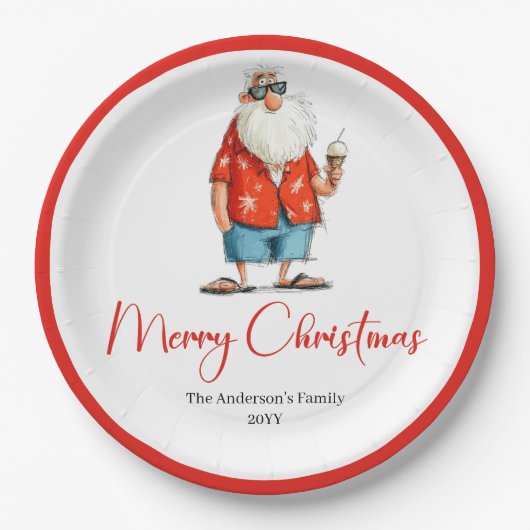Personalized Funny Santa Christmas Dinner Plates ペーパープレート (正面)