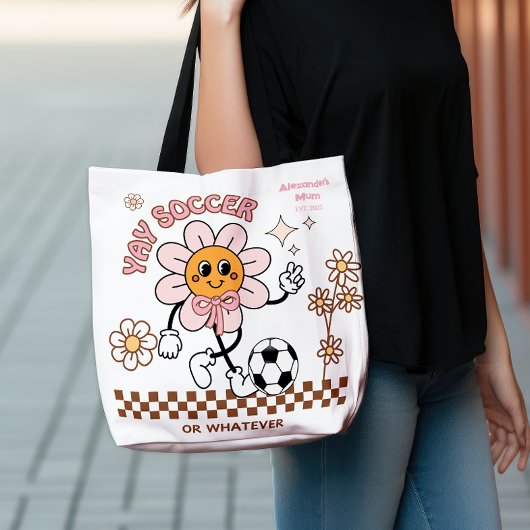 Personalized Funny Soccer Mum Retro Flower  トートバッグ