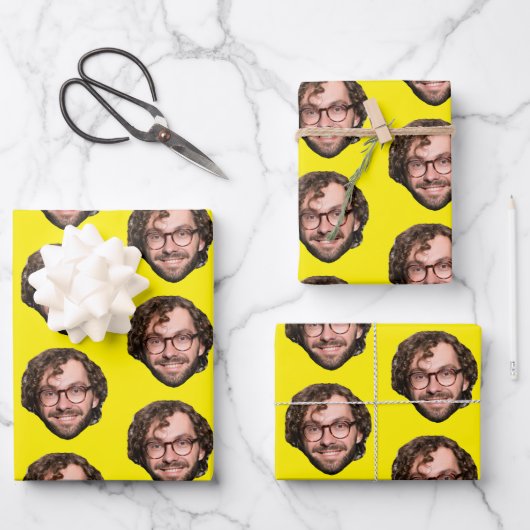 Personalized Funny Yellow Custom Face Photo ラッピングペーパーシート (正面)