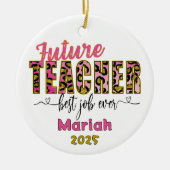 Personalized Future Teacher Cheetah Print Ornament セラミックオーナメント (正面)