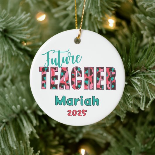 Personalized Future Teacher Leopard Print Ornament セラミックオーナメント (ツリー)